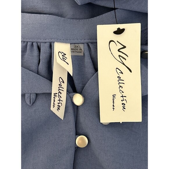 NY Collection Balloon Sleeve Peasant Blue Blouse Plus Size 2X (18/20) - Picture 7 of 15